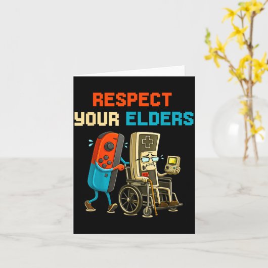 Respect Your Elders Retro Gaming Funny Gamer Contr カード (黄色い花)