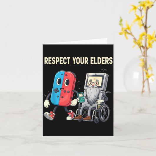 Respect Your Elders Retro Gaming Funny Gamer Contr カード (黄色い花)
