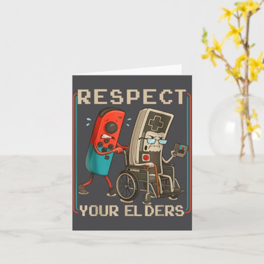 Respect Your Elders Retro Gaming Funny Gamer Contr カード (黄色い花)
