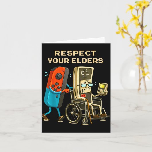 Respect Your Elders Retro Gaming Funny Gamer Contr カード (黄色い花)