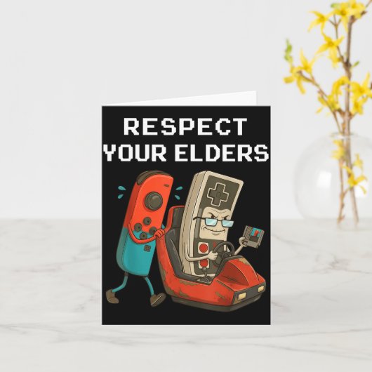 Respect Your Elders Retro Gaming Funny Gamer Contr カード (黄色い花)