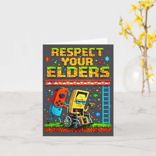 Respect Your Elders Retro Gaming Funny Gamer Contr カード (黄色い花)