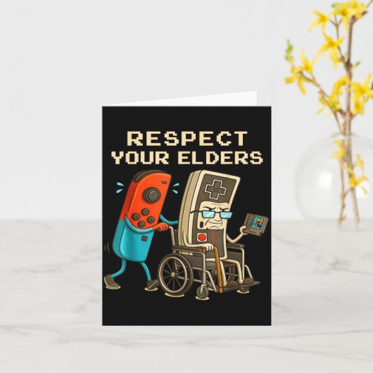 Respect Your Elders Retro Gaming Funny Gamer Contr カード (黄色い花)