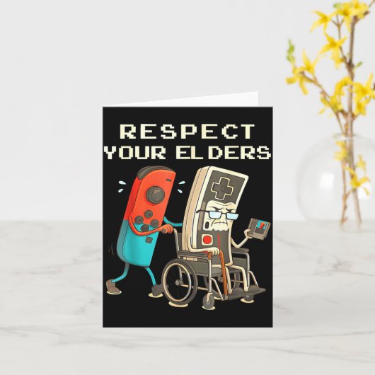 Respect Your Elders Retro Gaming Funny Gamer Contr カード (黄色い花)