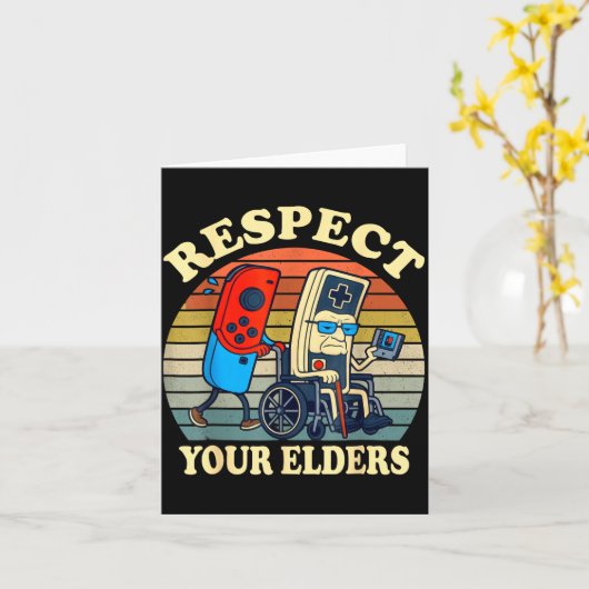 Respect Your Elders Retro Gaming Funny Gamer Contr カード (黄色い花)