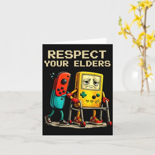 Respect Your Elders Retro Gaming Funny Gamer Contr カード (黄色い花)