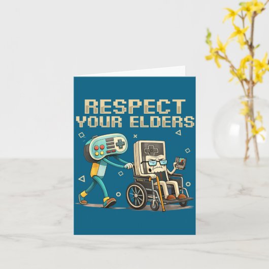 Respect Your Elders Retro Gaming Funny Gamer Contr カード (黄色い花)