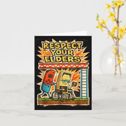 Respect Your Elders Retro Gaming Funny Gamer Contr カード (黄色い花)