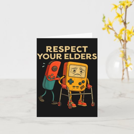 Respect Your Elders Retro Gaming Funny Gamer Contr カード (黄色い花)
