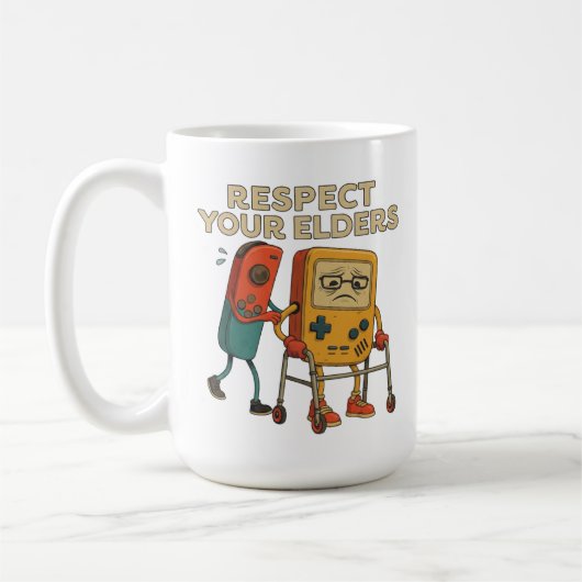 Respect Your Elders Retro Gaming Funny Gamer Contr コーヒーマグカップ (左)