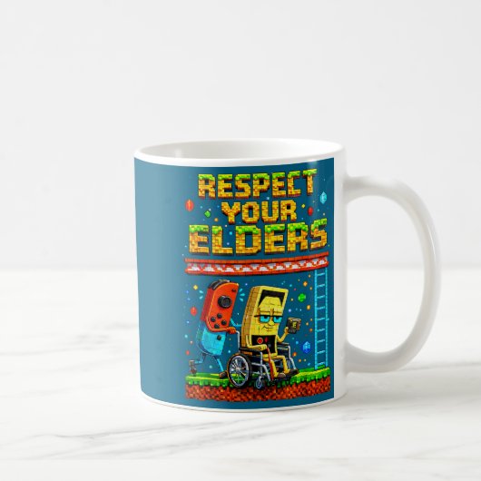 Respect Your Elders Retro Gaming Funny Gamer Contr コーヒーマグカップ (右)