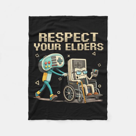 Respect Your Elders Retro Gaming Funny Gamer Contr フリースブランケット (正面)