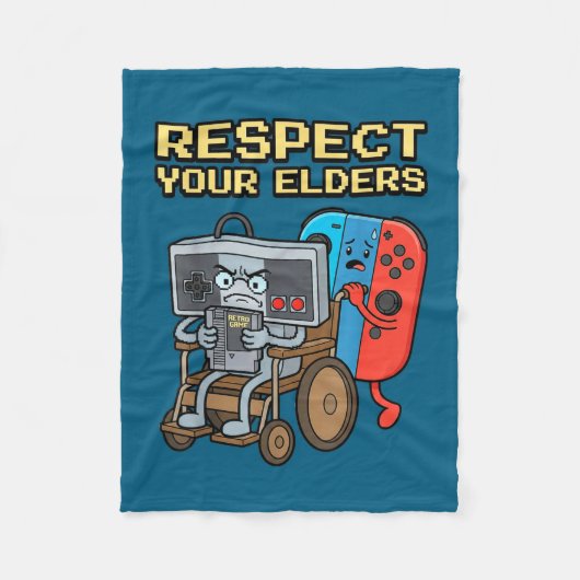 Respect Your Elders Retro Gaming Funny Gamer Contr フリースブランケット (正面)
