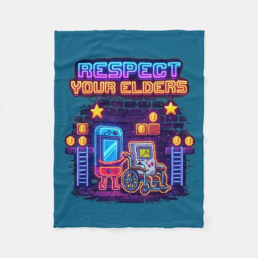 Respect Your Elders Retro Gaming Funny Gamer Contr フリースブランケット (正面)