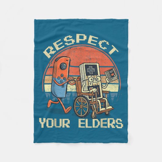 Respect Your Elders Retro Gaming Funny Gamer Contr フリースブランケット (正面)