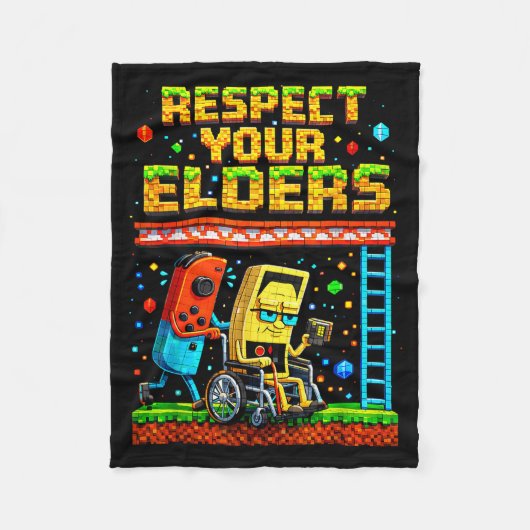 Respect Your Elders Retro Gaming Funny Gamer Contr フリースブランケット (正面)