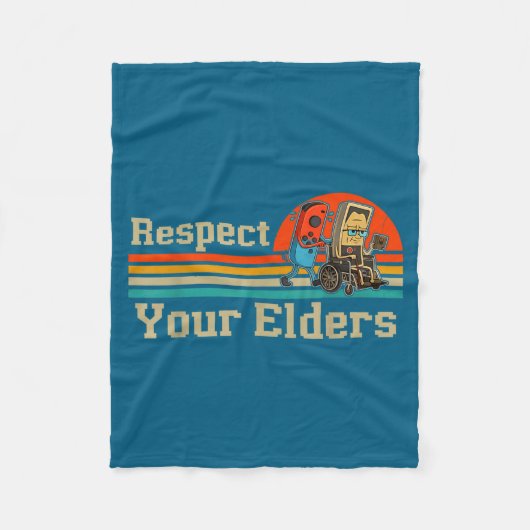 Respect Your Elders Retro Gaming Funny Gamer Contr フリースブランケット (正面)
