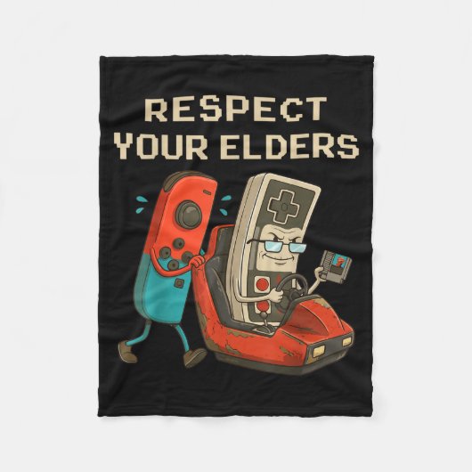 Respect Your Elders Retro Gaming Funny Gamer Contr フリースブランケット (正面)