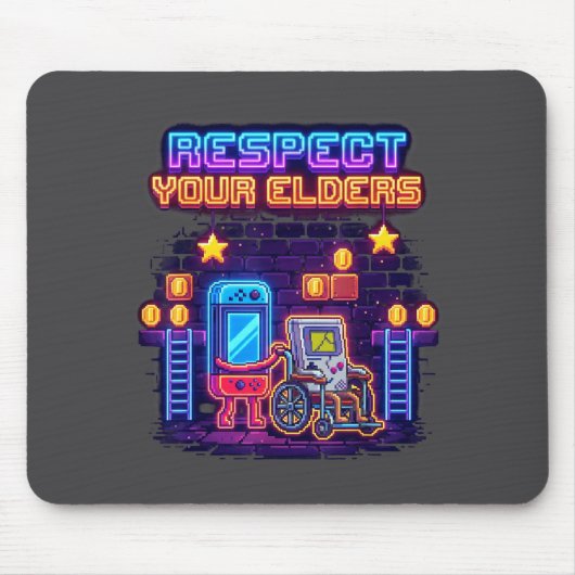 Respect Your Elders Retro Gaming Funny Gamer Contr マウスパッド (正面)