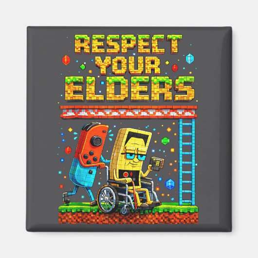 Respect Your Elders Retro Gaming Funny Gamer Contr マグネット (正面)
