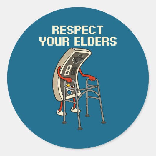 Respect Your Elders Retro Gaming Funny Gamer Contr ラウンドシール (正面)