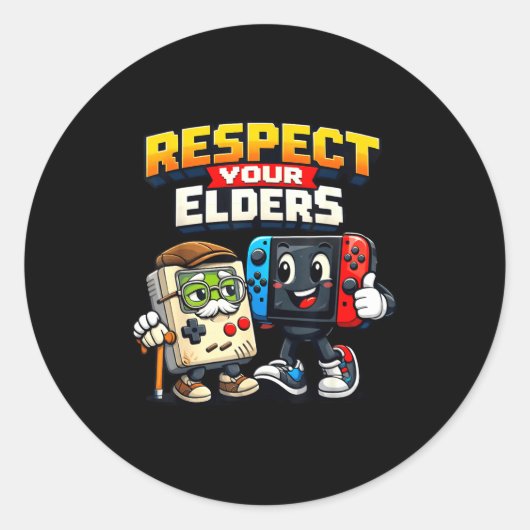 Respect Your Elders Retro Gaming Funny Gamer Contr ラウンドシール (正面)