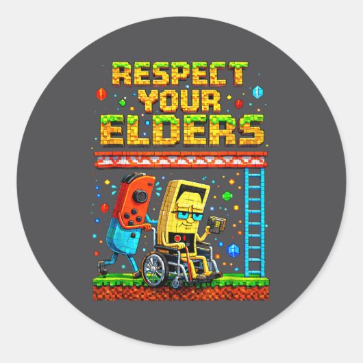 Respect Your Elders Retro Gaming Funny Gamer Contr ラウンドシール (正面)