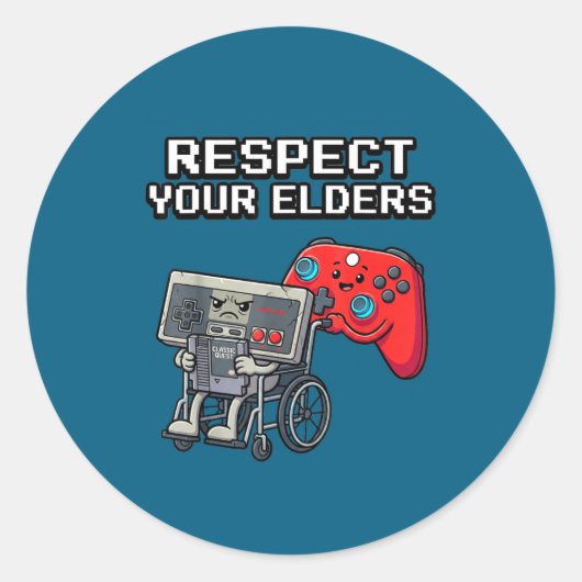 Respect Your Elders Retro Gaming Funny Gamer Contr ラウンドシール (正面)