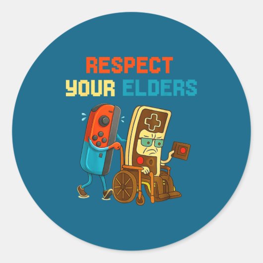 Respect Your Elders Retro Gaming Funny Gamer Contr ラウンドシール (正面)