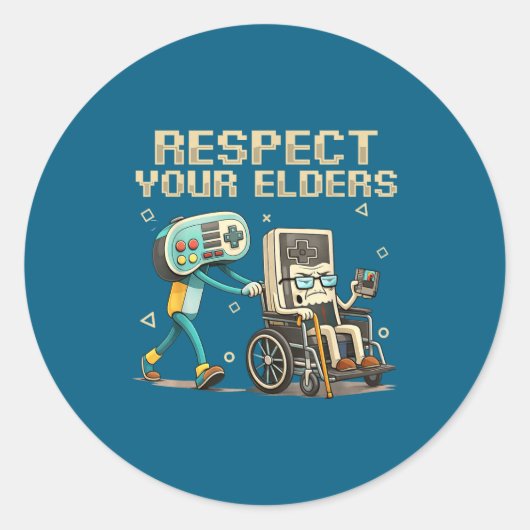 Respect Your Elders Retro Gaming Funny Gamer Contr ラウンドシール (正面)