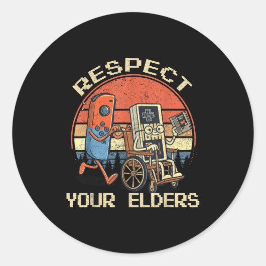 Respect Your Elders Retro Gaming Funny Gamer Contr ラウンドシール (正面)