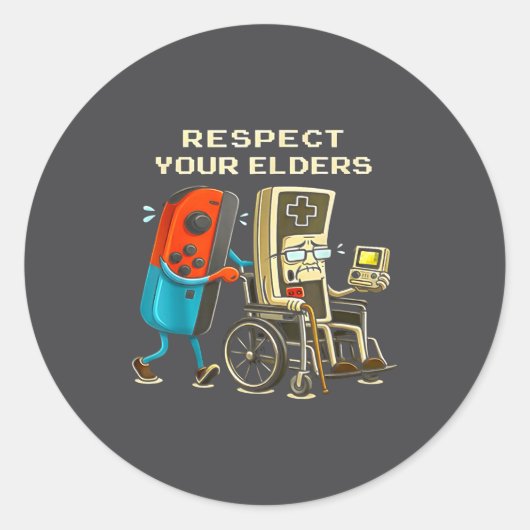 Respect Your Elders Retro Gaming Funny Gamer Contr ラウンドシール (正面)