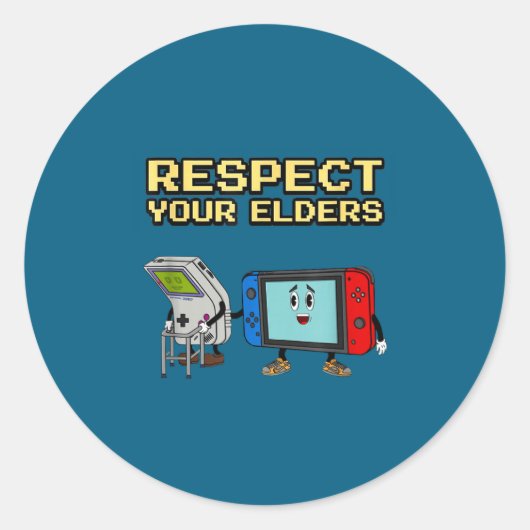 Respect Your Elders Retro Gaming Funny Gamer Contr ラウンドシール (正面)