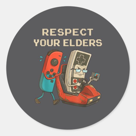 Respect Your Elders Retro Gaming Funny Gamer Contr ラウンドシール (正面)