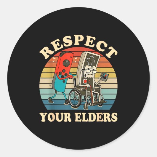 Respect Your Elders Retro Gaming Funny Gamer Contr ラウンドシール (正面)
