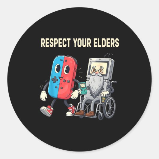 Respect Your Elders Retro Gaming Funny Gamer Contr ラウンドシール (正面)
