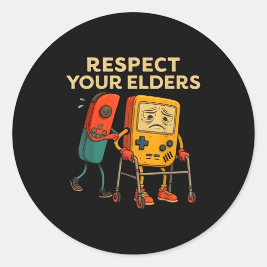 Respect Your Elders Retro Gaming Funny Gamer Contr ラウンドシール (正面)
