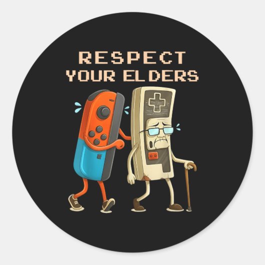 Respect Your Elders Retro Gaming Funny Gamer Contr ラウンドシール (正面)