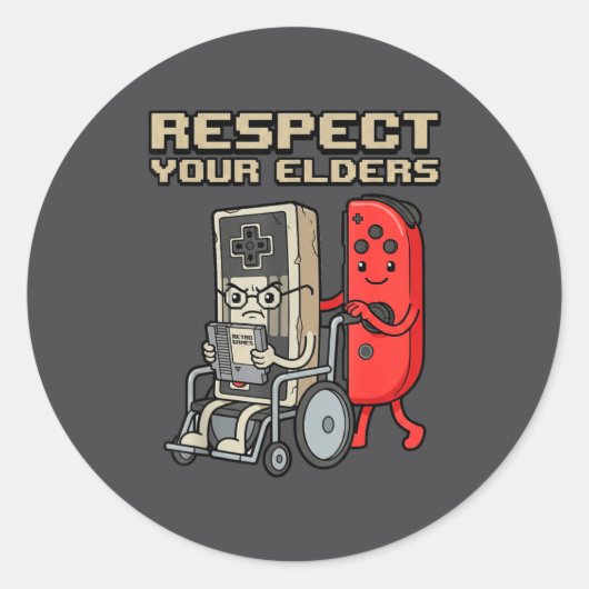 Respect Your Elders Retro Gaming Funny Gamer Contr ラウンドシール (正面)