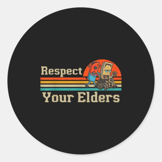 Respect Your Elders Retro Gaming Funny Gamer Contr ラウンドシール (正面)