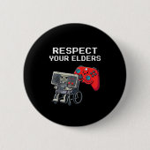 Respect Your Elders Retro Gaming Funny Gamer Contr 缶バッジ (正面)
