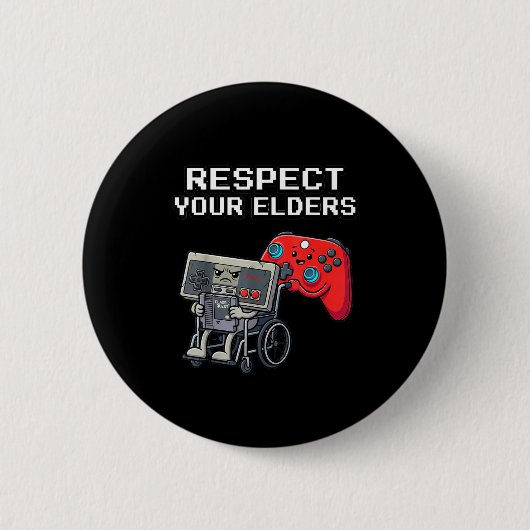 Respect Your Elders Retro Gaming Funny Gamer Contr 缶バッジ (正面)