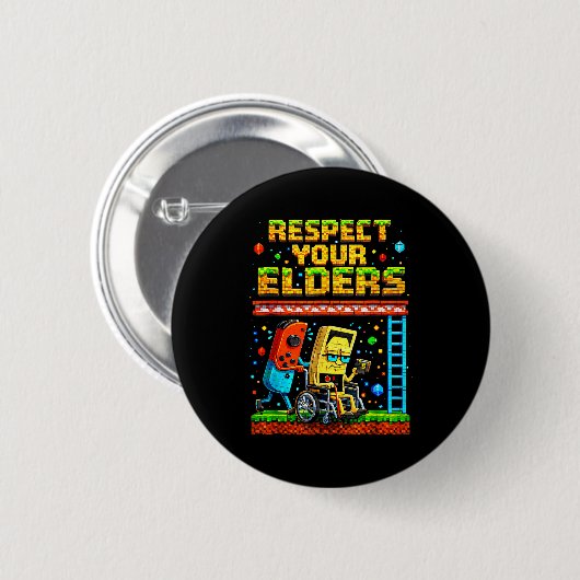 Respect Your Elders Retro Gaming Funny Gamer Contr 缶バッジ (正面&裏面)