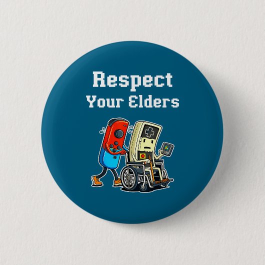 Respect Your Elders Retro Gaming Funny Gamer Contr 缶バッジ (正面)