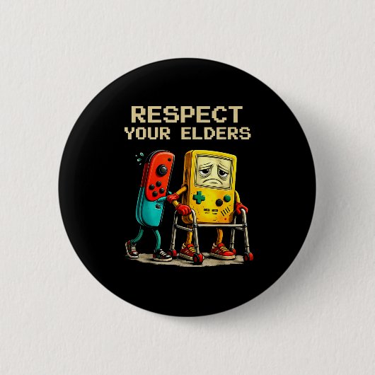 Respect Your Elders Retro Gaming Funny Gamer Contr 缶バッジ (正面)