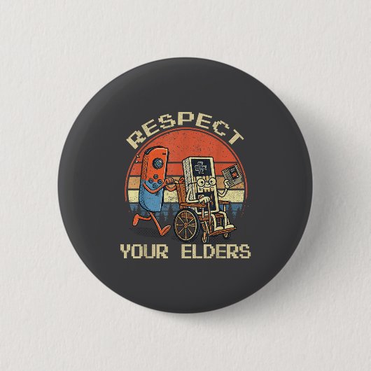 Respect Your Elders Retro Gaming Funny Gamer Contr 缶バッジ (正面)
