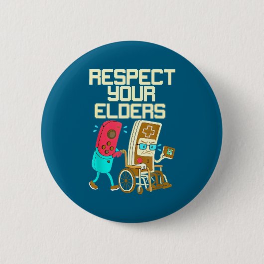 Respect Your Elders Retro Gaming Funny Gamer Contr 缶バッジ (正面)