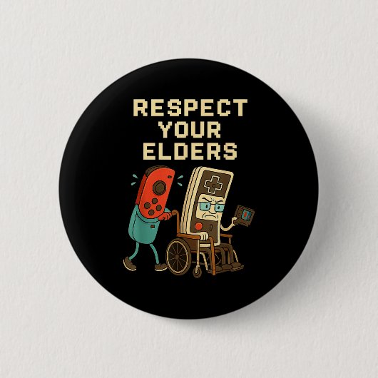 Respect Your Elders Retro Gaming Funny Gamer Contr 缶バッジ (正面)