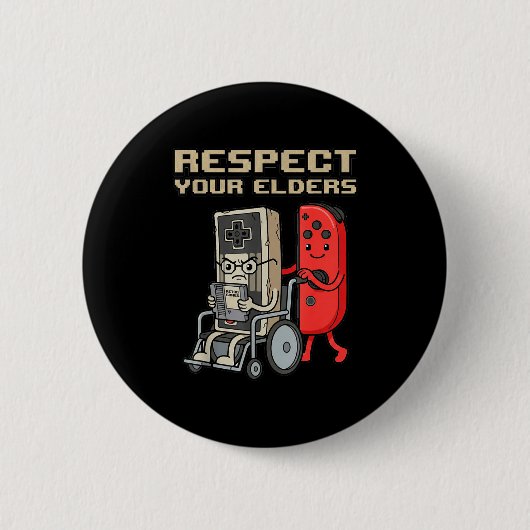 Respect Your Elders Retro Gaming Funny Gamer Contr 缶バッジ (正面)