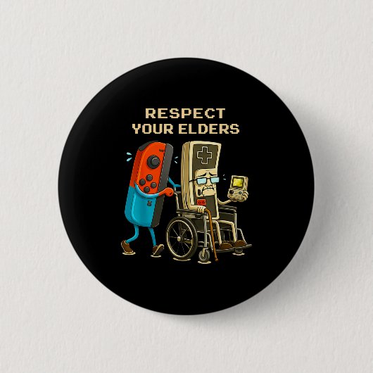 Respect Your Elders Retro Gaming Funny Gamer Contr 缶バッジ (正面)